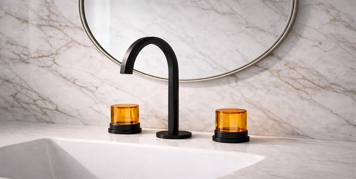 Fontana BiHarmonica matte black basin faucet 3 hole widespread dual-handle
